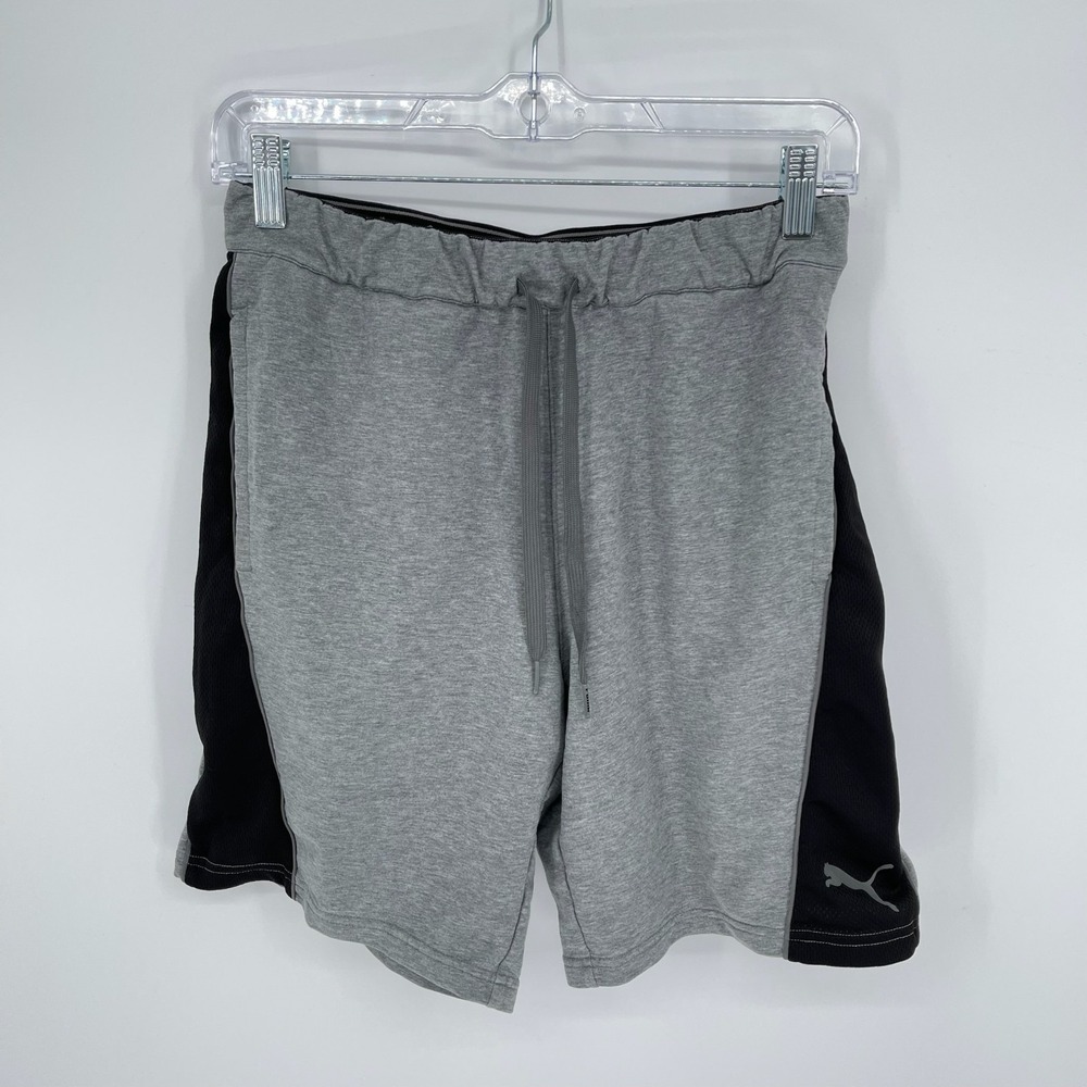 Puma Men's Gray Black ColorBlock Logo Athletic Gym Lounge Sweat Shorts Size S